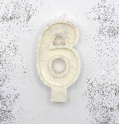Свеча цифра "6" с серебром