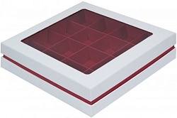 Коробка на 16 конфет "Люкс" Белая/Красная 18 см*18 см* 4,5 см